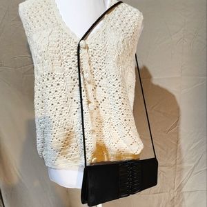 Vintage Jessica McClintock‎ black satin jeweled envelope style evening bag